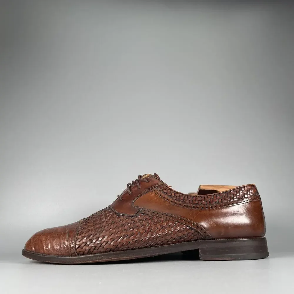 Mezlan Salinas Men's Size 9 Brown Croc Woven Leather Oxford Dress Shoes Lace Up